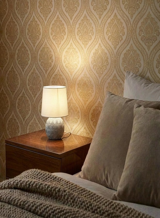 Decor & More Modern Ceramic Base Bedside LED Table Lamp | Table Lamps for Home Decoration and Bedroom Decor with On/Off Button | Night Lamp with Cotton Fabric Shade (Bulb not Included), White - Image 2